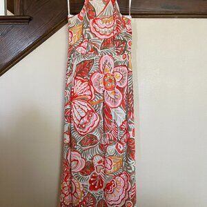 Ann Taylor Loft Floral Maxi Dress, Size 4, Red Orange Pink Floral